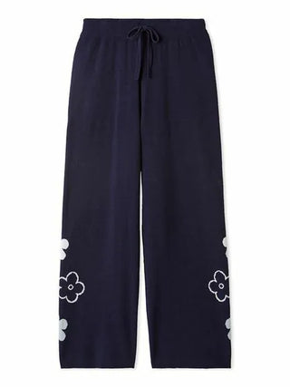 Airy Moco Flower Jacquard Lounge Pants in Navy, Women's Loungewear Pants Pajamas & Sleep Pants at Gelato Pique USA