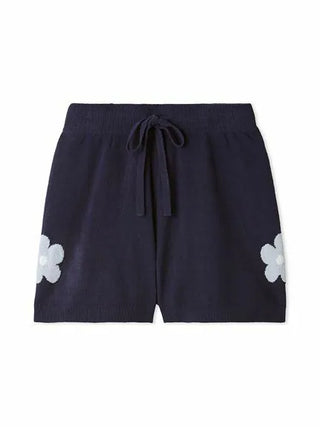 Airy Moco Flower Jacquard Lounge Shorts in Navy, Women's Loungewear Shorts at Gelato Pique USA