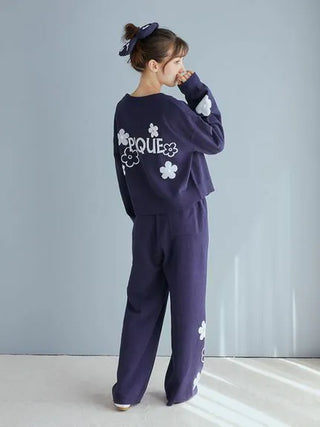 Airy Moco Flower Jacquard Lounge Pants in Navy, Women's Loungewear Pants Pajamas & Sleep Pants at Gelato Pique USA