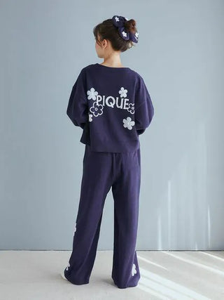 Airy Moco Flower Jacquard Lounge Pants in Navy, Women's Loungewear Pants Pajamas & Sleep Pants at Gelato Pique USA