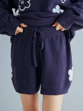 Airy Moco Flower Jacquard Lounge Shorts in Navy, Women's Loungewear Shorts at Gelato Pique USA