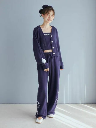 Airy Moco Flower Jacquard Lounge Pants in Navy, Women's Loungewear Pants Pajamas & Sleep Pants at Gelato Pique USA