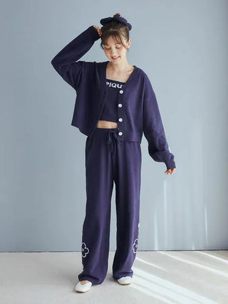 Airy Moco Flower Jacquard Lounge Pants in Navy, Women's Loungewear Pants Pajamas & Sleep Pants at Gelato Pique USA