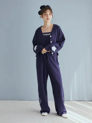 Airy Moco Flower Jacquard Lounge Pants in Navy, Women's Loungewear Pants Pajamas & Sleep Pants at Gelato Pique USA