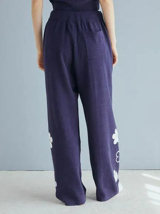 Airy Moco Flower Jacquard Lounge Pants in Navy, Women's Loungewear Pants Pajamas & Sleep Pants at Gelato Pique USA