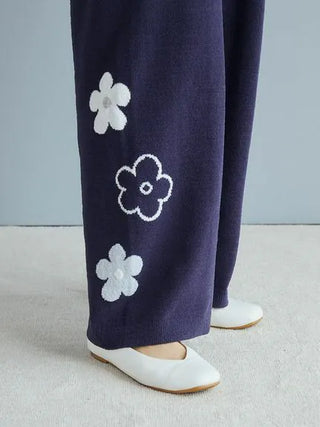 Airy Moco Flower Jacquard Lounge Pants in Navy, Women's Loungewear Pants Pajamas & Sleep Pants at Gelato Pique USA