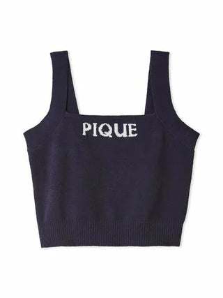 Airy Moco Flower Logo Jacquard Cropped Tank Top in navy with "PIQUE" text, by Gelato Pique, made from soft and cozy Airy Moco fabric.