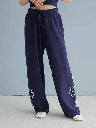 Airy Moco Flower Jacquard Lounge Pants in Navy, Women's Loungewear Pants Pajamas & Sleep Pants at Gelato Pique USA