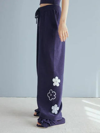 Airy Moco Flower Jacquard Lounge Pants in Navy, Women's Loungewear Pants Pajamas & Sleep Pants at Gelato Pique USA