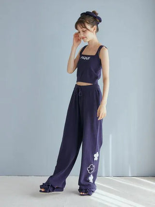 Airy Moco Flower Jacquard Lounge Pants in Navy, Women's Loungewear Pants Pajamas & Sleep Pants at Gelato Pique USA