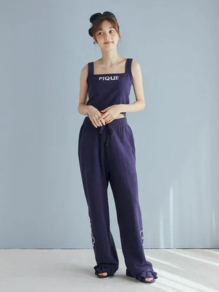 Airy Moco Flower Jacquard Lounge Pants in Navy, Women's Loungewear Pants Pajamas & Sleep Pants at Gelato Pique USA