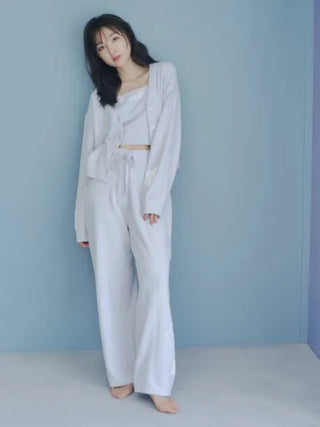 Airy Moco Flower Jacquard Lounge Pants in Blue, Women's Loungewear Pants Pajamas & Sleep Pants at Gelato Pique USA