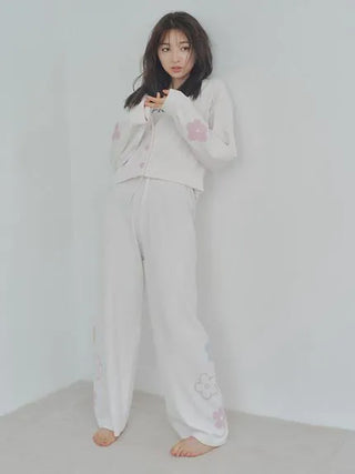 Airy Moco Flower Jacquard Lounge Pants in Ivory, Women's Loungewear Pants Pajamas & Sleep Pants at Gelato Pique USA