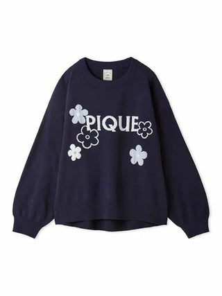 Navy Airy Moco Flower Logo Jacquard Pullover Sweater from Gelato Pique with floral design