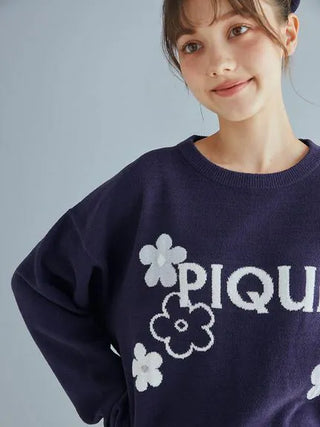 Woman wearing Airy Moco Flower Logo Jacquard Pullover Sweater by Gelato Pique