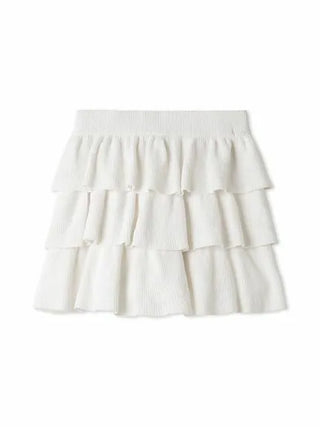 Airy Moco Tiered Mini Skirt from Gelato Pique in white, featuring lightweight, soft tiers for a feminine and elegant loungewear look