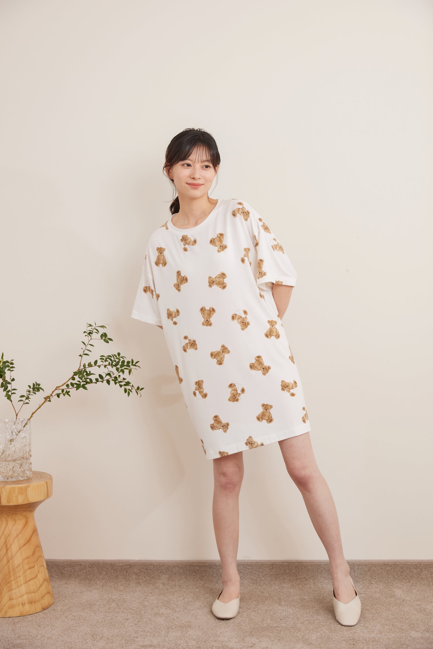 Bear Pattern Oversized T-shirt Loungewear Dress