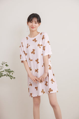 Bear Pattern Pajama Dress- Women's Lounge Dresses & Jumpsuits at Gelato Pique USA