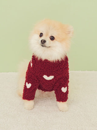 [CAT&DOG] Heart Aran Cozy Fleece Jumpsuit Pet Clothes in red, Premium Luxury Pet Apparel, Pet Clothes at Gelato Pique USA.