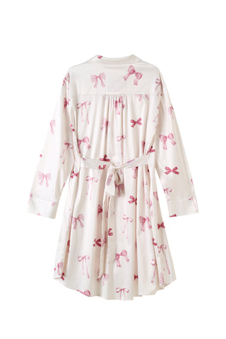 Ribbon Pattern Satin Shirt Dress