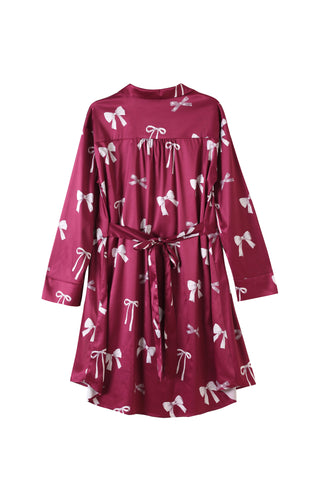 Ribbon Pattern Satin Shirt Dress