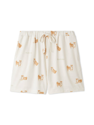 Cream Shiba Motif Lounge Shorts by Gelato Pique USA, featuring Shiba Inu print for premium loungewear and sleepwear.