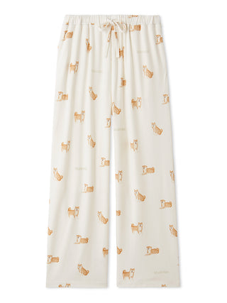 Cream Shiba Motif Pajama Pants by Gelato Pique USA, featuring adorable Shiba Inu print. Premium loungewear and sleepwear.