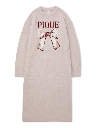 Ribbon Jacquard Dress in soft plush material with burgundy ribbon design, cozy long loungewear by Gelato Pique.