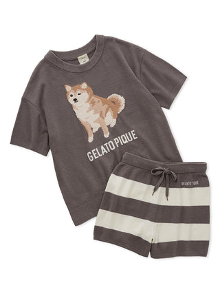 Shiba Pullover & Shorts Loungewear Set in Brown by Gelato Pique USA, featuring Shiba Inu design, premium loungewear and sleepwear.