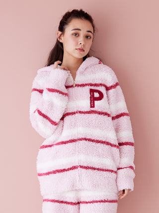 HOLIDAY Gelato Fuzzy Striped Zip-Up Hoodie in Pink, Women's Loungewear Hoodies & Sweatshirts Zip-ups & Pullovers at Gelato Pique USA