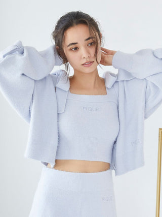 Tie Sleeve Knit Cropped Cardigan in Blue, Comfy and Luxury Women's Loungewear Cardigan at Gelato Pique USA