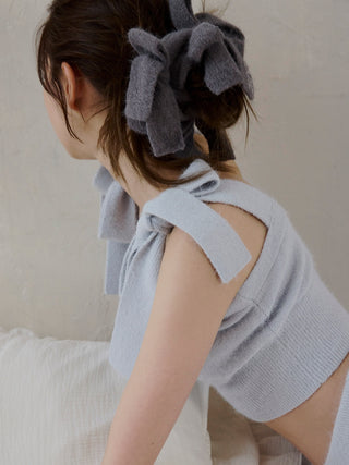 Plush Bow Hair Ribbon in Blue, Women's Loungewear Hair Accessories, Hair Clips, Headbands, Hair Ties at Gelato Pique USA