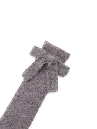 Ribbed Knit Knee-High Socks with Bow Accent in Charcoal Gray, Cozy Women's Loungewear Socks at Gelato Pique USA