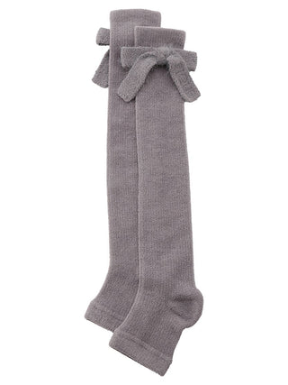 Ribbed Knit Knee-High Socks with Bow Accent in Charcoal Gray, Cozy Women's Loungewear Socks at Gelato Pique USA