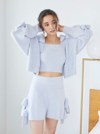 Tie Sleeve Knit Cropped Cardigan in Blue, Comfy and Luxury Women's Loungewear Cardigan at Gelato Pique USA