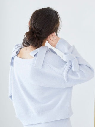 Tie Sleeve Knit Cropped Cardigan in Blue, Comfy and Luxury Women's Loungewear Cardigan at Gelato Pique USA