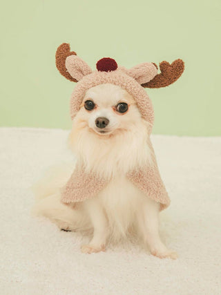 CAT&DOG Baby Moco Reindeer Costume with Hood and Antlers in Cozy Fleece in Beige, Premium Luxury Pet Apparel, Pet Clothes at Gelato Pique USA.