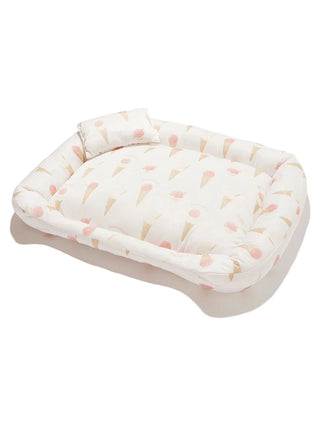 CAT&DOG Ice Pattern COOL Pet Bed Size M with pastel ice cream cone design for stylish pet comfort.