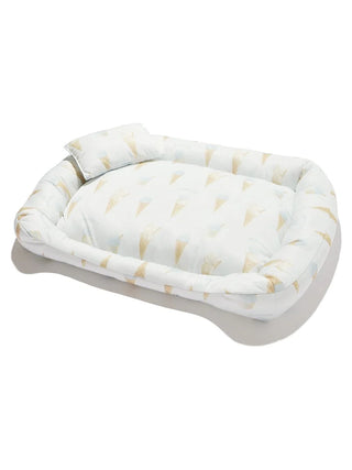 Luxurious Cat & Dog Ice Pattern Cool Pet Bed Size M with ice cream cone design in pastel shades, perfect for stylish pet relaxation.