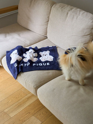 CAT&DOG Soft Bear-Themed Plush Pet Blanket in NAVY, Premium Pet Accessories for fur dog and cats at Gelato Pique USA.