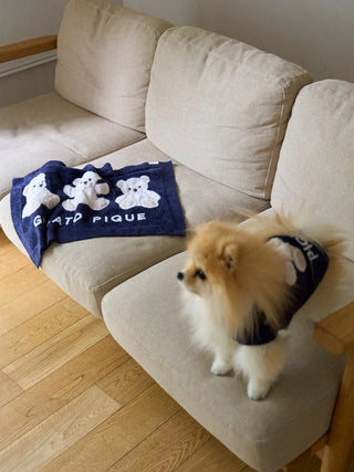 CAT&DOG Soft Bear-Themed Plush Pet Blanket in NAVY, Premium Pet Accessories for fur dog and cats at Gelato Pique USA.