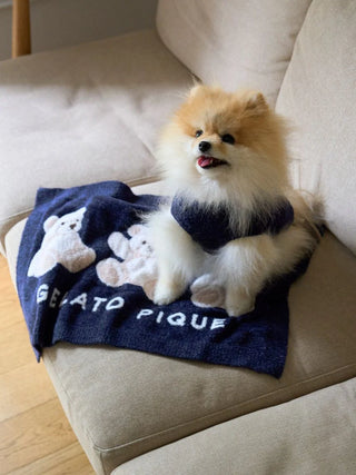 CAT&DOG Soft Bear-Themed Plush Pet Blanket in NAVY, Premium Pet Accessories for fur dog and cats at Gelato Pique USA.