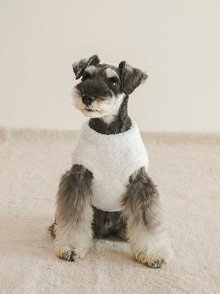 Gray dog wearing CAT&DOG Baby Moco Animal Pet Clothes, sitting on light fabric.