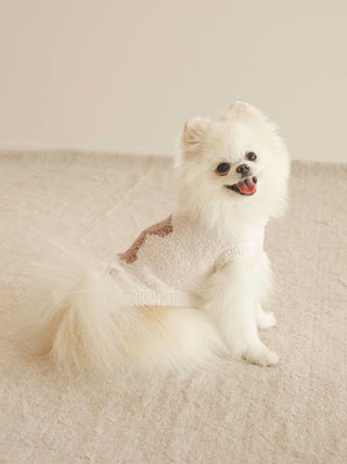 Fluffy dog wearing CAT&DOG Baby Moco Animal Pet Clothes, white knit sweater for small pets.