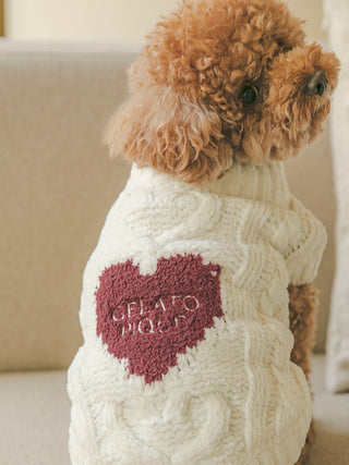 [Valentine] [CAT & DOG] Heart Aran High-neck Pullover