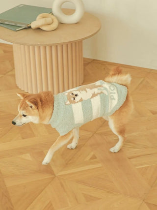 Shiba Inu wearing light blue and white premium loungewear pet clothes by Gelato Pique USA, featuring cozy sleepwear design.