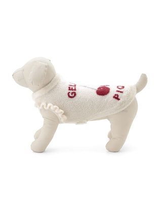 Cherry jacquard pet clothes on small dog mannequin, featuring playful design for cats and dogs.