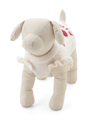 Plush dog mannequin wearing CAT & DOG Smoothie Cherry Jacquard pet clothes with cherry pattern, perfect for small pets.