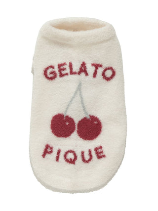 Cherry jacquard pet clothes labeled 'Gelato Pique' for cats and dogs, featuring red cherry design on white fabric.