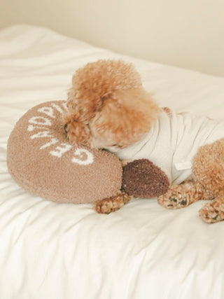 Premium Gelato Pique USA loungewear & sleepwear pet pillow in brown, featuring a baby moco ice motif with cute dog enjoying comfort.